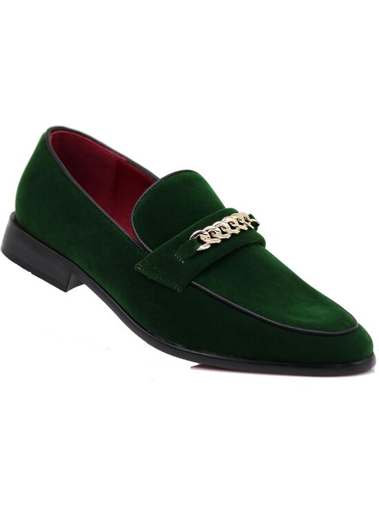 Enzo Romeo Men\'s Green Rubber Sole Loafers Chain Buckle Slip On Wedding Shoes main image 6